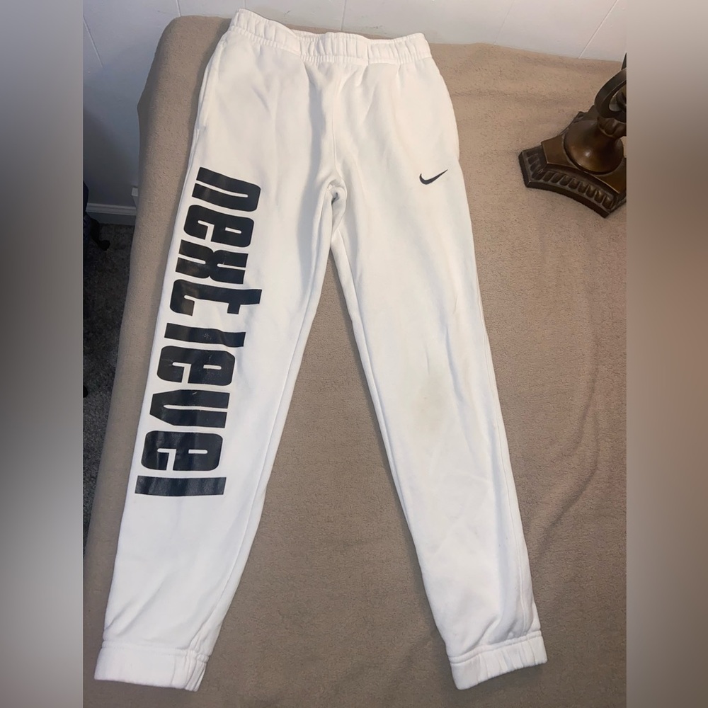 Youth Size Large Nike White Joggers with Black Graphic